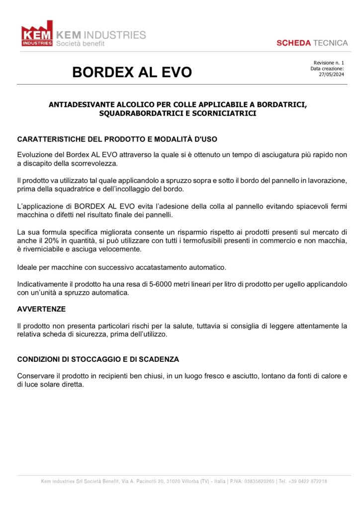 BORDEX AL EVO - Scheda Tecnica